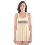 Vertical Stripes - White and Navajo White Yellow Skater Dress Swimsuit