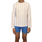 Vertical Stripes - White and Navajo White Yellow Kid s Long Sleeve Swimwear