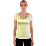 Vertical Stripes - White and Pastel Yellow Women s V-Neck Cap Sleeve Top