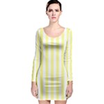 Vertical Stripes - White and Pastel Yellow Long Sleeve Bodycon Dress