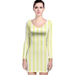 Vertical Stripes - White and Pastel Yellow Long Sleeve Velvet Bodycon Dress