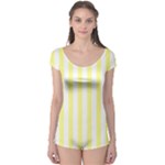 Vertical Stripes - White and Pastel Yellow Boyleg Leotard (Ladies)