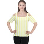 Vertical Stripes - White and Pastel Yellow Women s Cutout Shoulder Tee