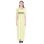 Vertical Stripes - White and Pastel Yellow Short Sleeve Maxi Dress