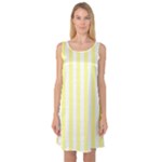 Vertical Stripes - White and Pastel Yellow Sleeveless Satin Nightdress