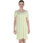 Vertical Stripes - White and Pastel Yellow Short Sleeve Nightdress