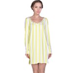 Vertical Stripes - White and Pastel Yellow Long Sleeve Nightdress