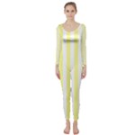 Vertical Stripes - White and Pastel Yellow Long Sleeve Catsuit