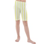 Vertical Stripes - White and Pastel Yellow Kid s Mid Length Swim Shorts