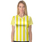 Vertical Stripes - White and Canary Yellow Women s V-Neck Sport Mesh Tee