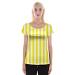 Vertical Stripes - White and Canary Yellow Women s Cap Sleeve Top