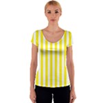 Vertical Stripes - White and Canary Yellow Women s V-Neck Cap Sleeve Top