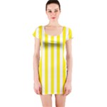 Vertical Stripes - White and Canary Yellow Short Sleeve Bodycon Dress