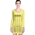 Vertical Stripes - White and Canary Yellow Long Sleeve Bodycon Dress