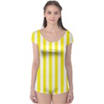 Vertical Stripes - White and Canary Yellow Boyleg Leotard (Ladies)