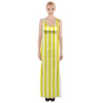 Vertical Stripes - White and Canary Yellow Maxi Thigh Split Dress
