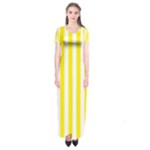 Vertical Stripes - White and Canary Yellow Short Sleeve Maxi Dress