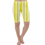 Vertical Stripes - White and Canary Yellow Cropped Leggings