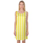 Vertical Stripes - White and Canary Yellow Sleeveless Satin Nightdress