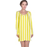Vertical Stripes - White and Canary Yellow Long Sleeve Nightdress