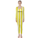 Vertical Stripes - White and Canary Yellow Long Sleeve Catsuit