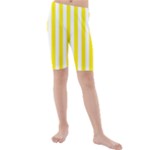 Vertical Stripes - White and Canary Yellow Kid s Mid Length Swim Shorts