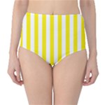 Vertical Stripes - White and Canary Yellow High-Waist Bikini Bottoms