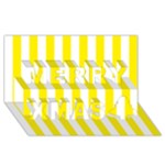 Vertical Stripes - White and Canary Yellow Merry Xmas 3D Greeting Card (8x4)