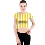 Vertical Stripes - White and Gold Yellow Crew Neck Crop Top