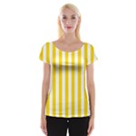 Vertical Stripes - White and Gold Yellow Women s Cap Sleeve Top