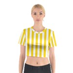Vertical Stripes - White and Gold Yellow Cotton Crop Top
