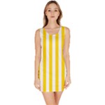 Vertical Stripes - White and Gold Yellow Bodycon Dress