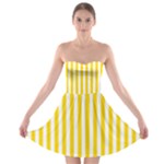 Vertical Stripes - White and Gold Yellow Strapless Bra Top Dress