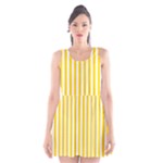 Vertical Stripes - White and Gold Yellow Scoop Neck Skater Dress