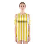 Vertical Stripes - White and Gold Yellow Women s Cutout Shoulder Dress