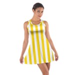 Vertical Stripes - White and Gold Yellow Cotton Racerback Dress