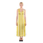 Vertical Stripes - White and Gold Yellow Full Print Maxi Dress