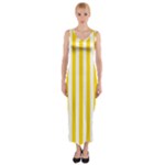 Vertical Stripes - White and Gold Yellow Fitted Maxi Dress