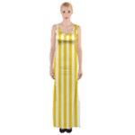 Vertical Stripes - White and Gold Yellow Maxi Thigh Split Dress