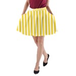 Vertical Stripes - White and Gold Yellow A-Line Pocket Skirt