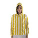 Vertical Stripes - White and Gold Yellow Hooded Wind Breaker (Women)