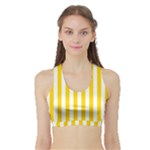 Vertical Stripes - White and Gold Yellow Women s Sports Bra with Border