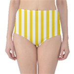Vertical Stripes - White and Gold Yellow High-Waist Bikini Bottoms