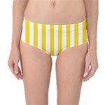 Vertical Stripes - White and Gold Yellow Mid-Waist Bikini Bottoms