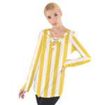 Vertical Stripes - White and Banana Yellow Women s Tie Up Tee