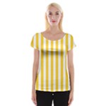 Vertical Stripes - White and Banana Yellow Women s Cap Sleeve Top