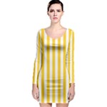 Vertical Stripes - White and Banana Yellow Long Sleeve Bodycon Dress