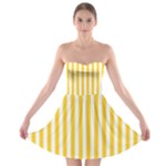 Vertical Stripes - White and Banana Yellow Strapless Bra Top Dress