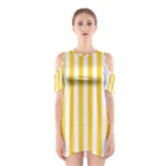 Vertical Stripes - White and Banana Yellow Women s Cutout Shoulder Dress