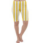 Vertical Stripes - White and Banana Yellow Cropped Leggings